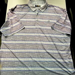 Callaway Men's Opti Dri Polyester Stretch Gray Blue Stripe Golf Polo Shirt XL